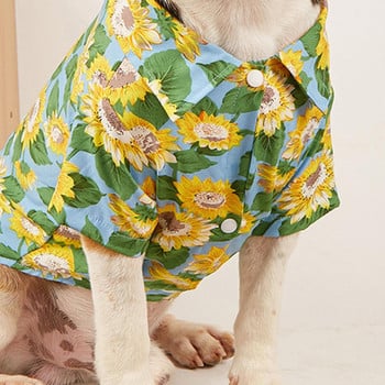 Риза за домашен любимец, яка с ревер, слънчогледов модел, натиснете бутон, облекло за хавайско куче, летни тениски за домашни любимци, облекло за котка, кученце, облекло