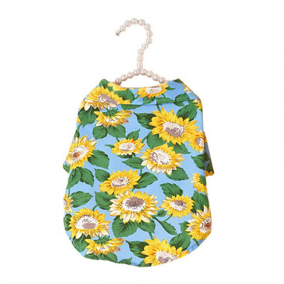 Kisállat ing hajtóka nyakörv napraforgó mintás nyomógomb Hawaii kutyaruházat kisállat nyári pólók macska kölyök ruházat ruházat