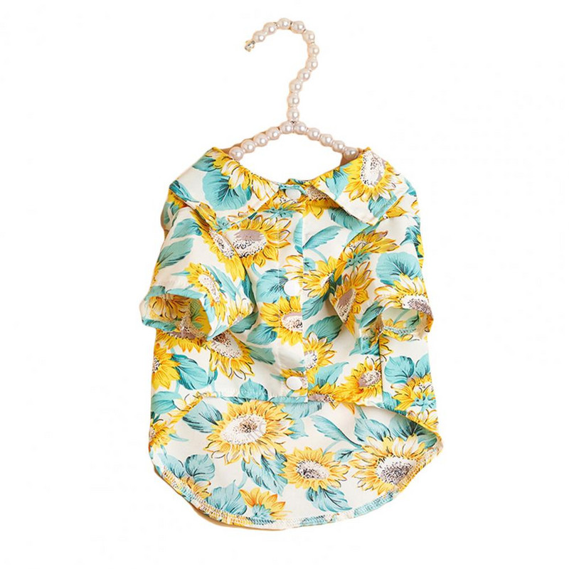 Kisállat ing hajtóka nyakörv napraforgó mintás nyomógomb Hawaii kutyaruházat kisállat nyári pólók macska kölyök ruházat ruházat