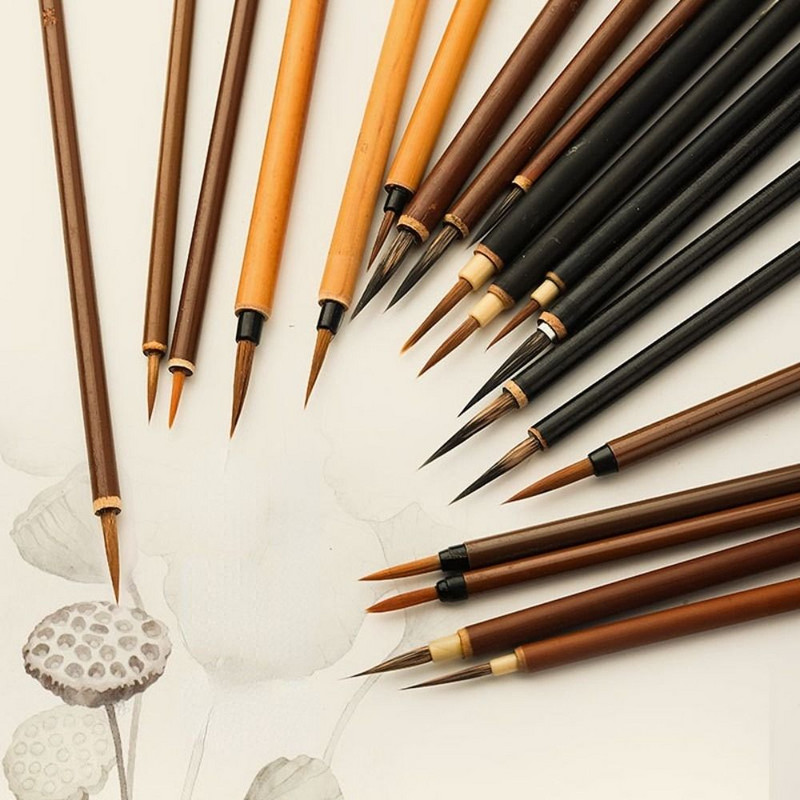 Kontūrų teptukai Dailės teptukų rinkinys Kinų tapyba vilko plaukai maži šepečiai pradedantiesiems kontūrų piešimas teptuku raštinės reikmenys