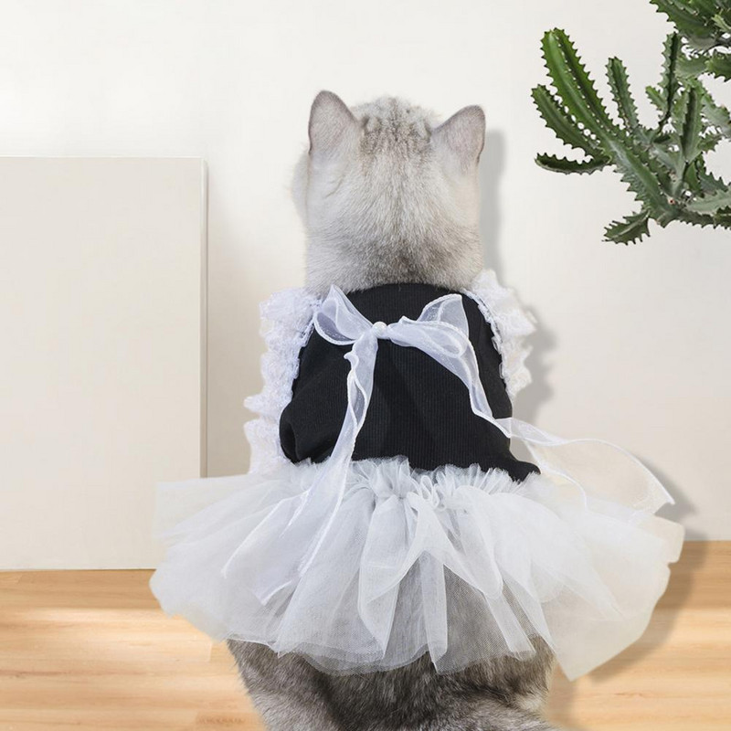 Kisállat ruha csípős minta vájt csipke hálós patchwork redőzött szegély csíkos fényképezés kellékek hercegnő macska kutya esküvői ruha