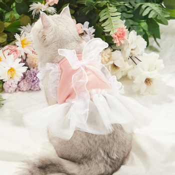 Очарователна лятна булчинска рокля за котки с волани Полиестерна рокля за кучета с дизайн на панделка Парти облекло