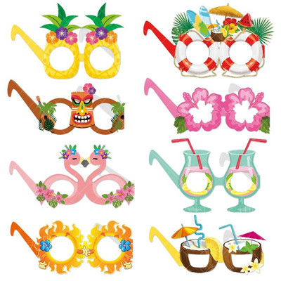 8Pcs Summer Theme Hawaiian Glasses Фото кабина Реквизит Фламинго Ананас Очила Summer Beach Birthday Party Fun Supplies