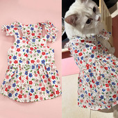 Nyári kutyaruha Fodros ujjú virágmintás vékony, elegáns ruha Macska Bichon Frise kis uszkár kutyaruhák