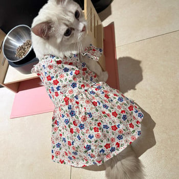 Лятна кучешка рокля с волани, щампи на цветя, тънко, елегантно облекло, котка, бишон, фризе, малък пудел, кучешки дрехи