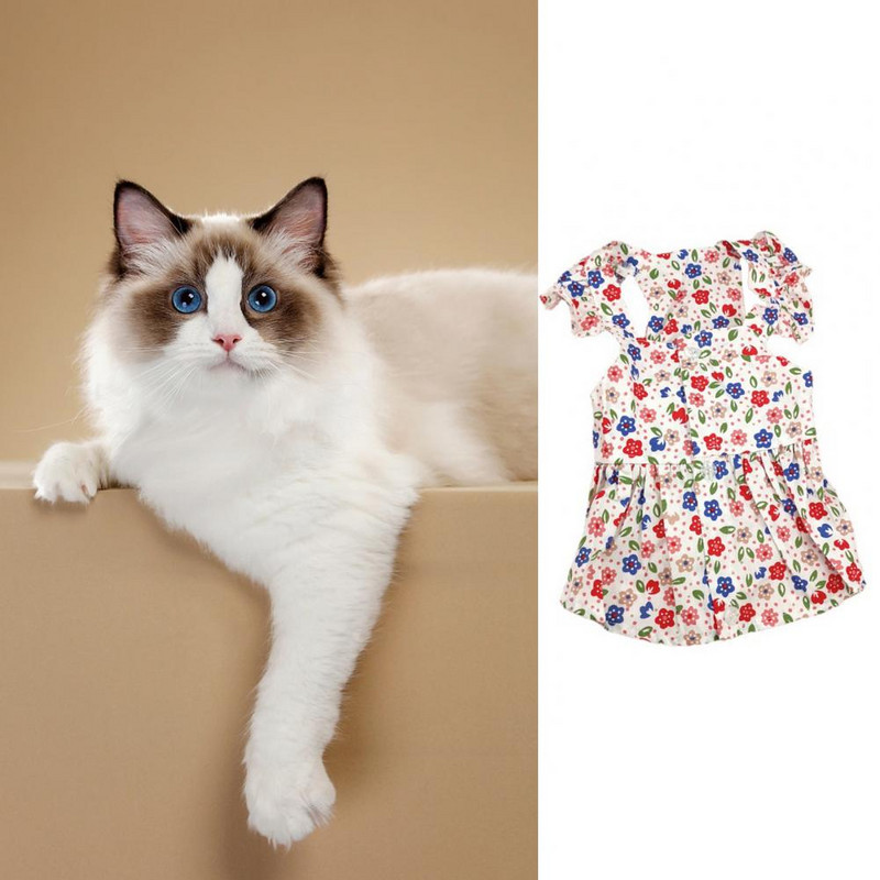 Nyári kutyaruha Fodros ujjú virágmintás vékony, elegáns ruha Macska Bichon Frise kis uszkár kutyaruhák