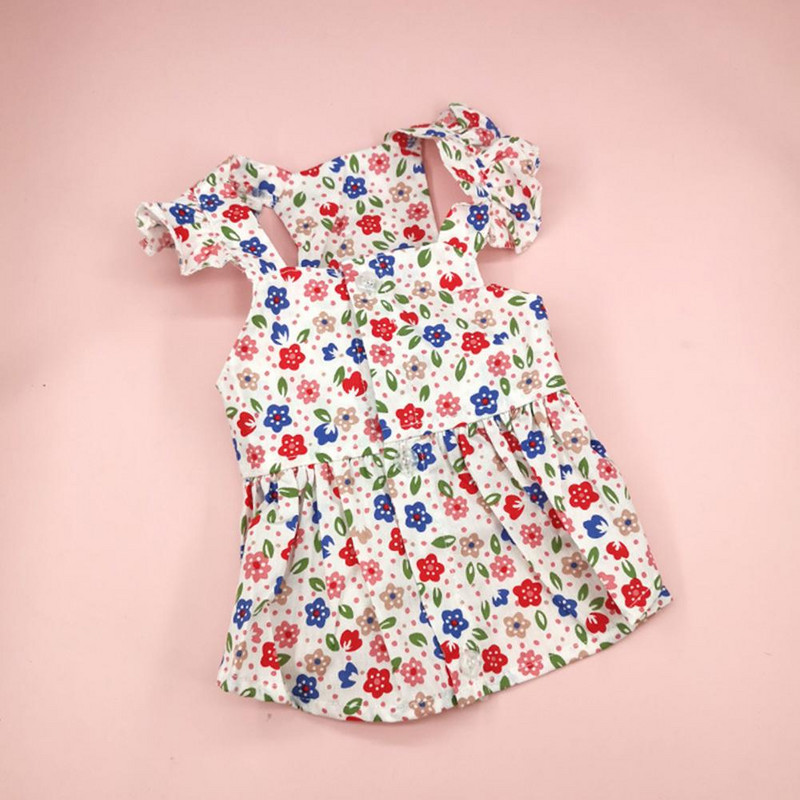 Nyári kutyaruha Fodros ujjú virágmintás vékony, elegáns ruha Macska Bichon Frise kis uszkár kutyaruhák