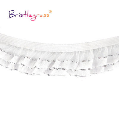 BRISTLEGRASS 2 5 10 Yard 1" 25mm 2 straturi cu sclipici argintiu cu volanat din dantelă cu bandă elastică spandex bandă rochie tutu cusut bricolaj