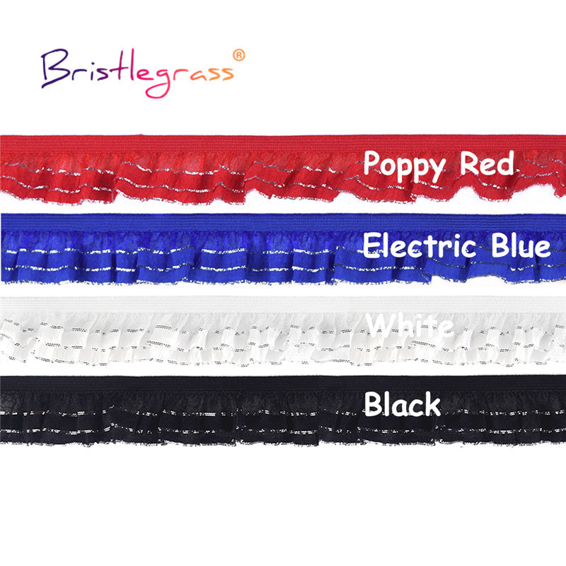 BRISTLEGRASS 2 5 10 jards, 1 collas, 25 mm, 2 slāņu sudraba mirdzums, volānveida mežģīņu apdare, elastīga spandeksa lente