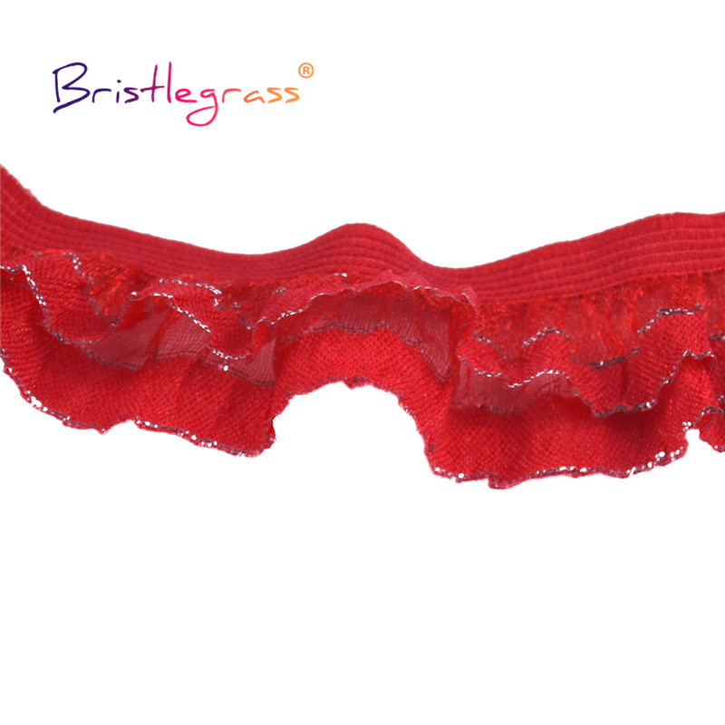 BRISTLEGRASS 2 5 10 jards, 1 collas, 25 mm, 2 slāņu sudraba mirdzums, volānveida mežģīņu apdare, elastīga spandeksa lente