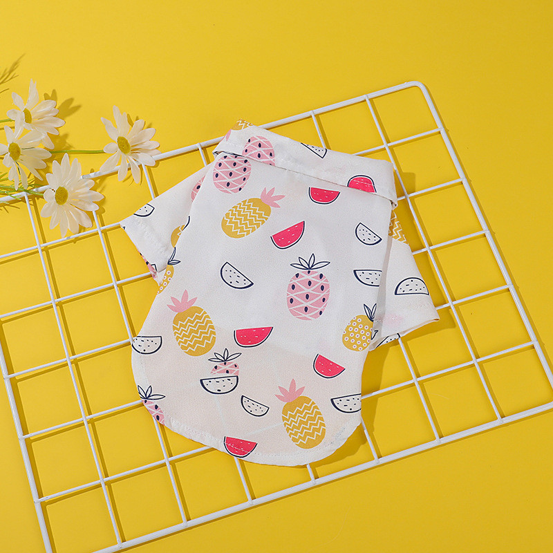 Vasaras viegls mājdzīvnieku suņu apģērbs multfilma ar ananāsu apdruku Poliestera mīksts kaķēnu krekls Dizaina apģērbs mājdzīvniekiem kaķiem