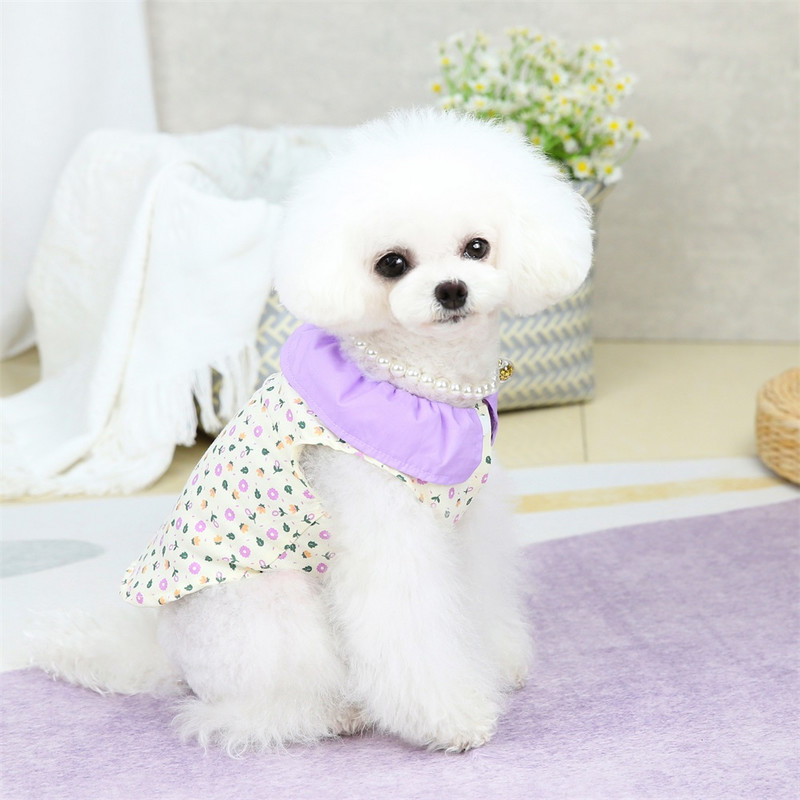 Nyári tavaszi virágmintás kisállatruhák édes ingek kis és közepes kutyáknak bichon mackó schnauzer kölyök jelmezek