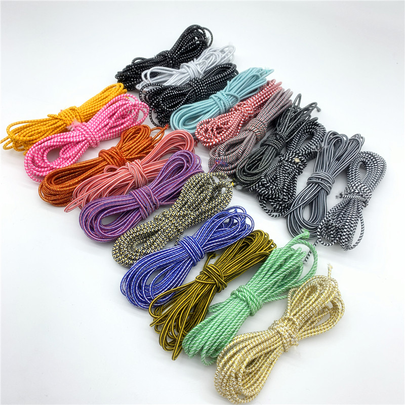 5 jardi/partija 2,5 mm krāsaina apaļa, augsta elastīga šūšana elastīga lente Fiat gumijas josla jostasvietas stiepes virve elastīga lente