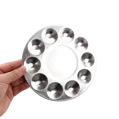 1 vnt Menininko apvalių dažų paletės padėklas Metalo menininko akvarelės dažų maišymo paletės padėklas tapybos reikmenys maišymo įrankis 10 šulinių