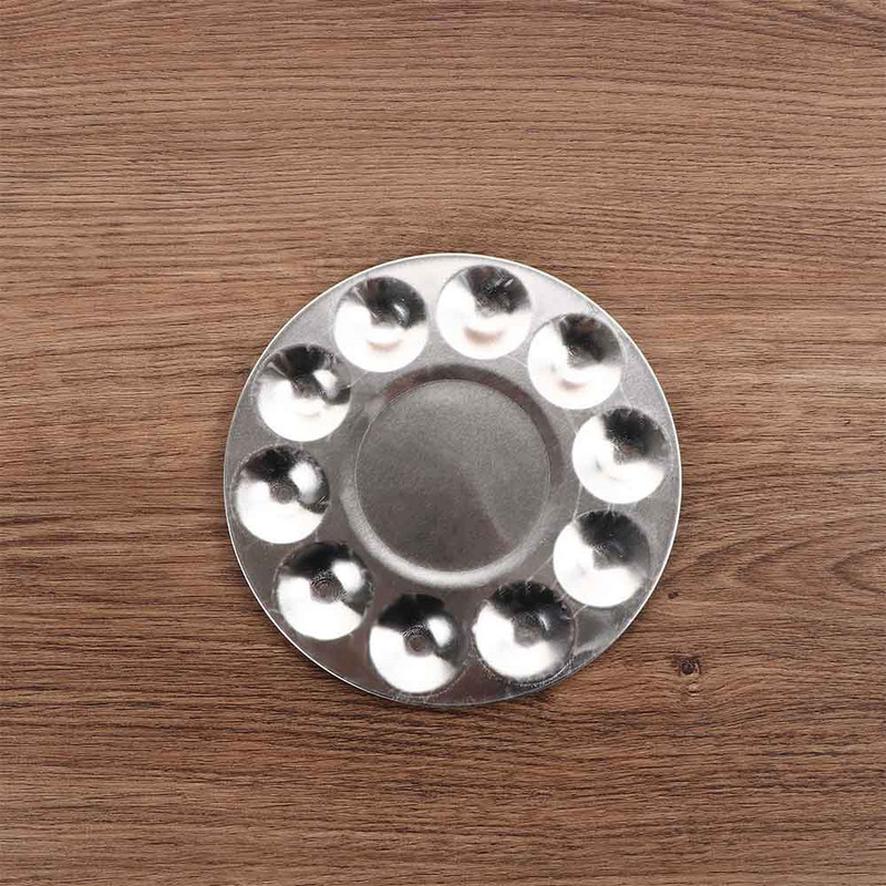 1 vnt Menininko apvalių dažų paletės padėklas Metalo menininko akvarelės dažų maišymo paletės padėklas tapybos reikmenys maišymo įrankis 10 šulinių