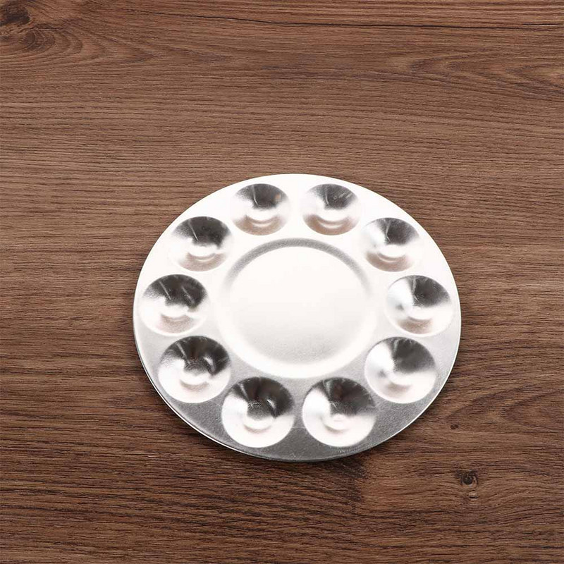 1 vnt Menininko apvalių dažų paletės padėklas Metalo menininko akvarelės dažų maišymo paletės padėklas tapybos reikmenys maišymo įrankis 10 šulinių