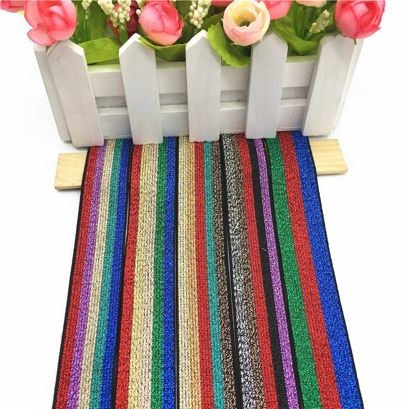 Mirdzoša elastīga lente 25 mm neilona krāsaina svītra, jostas jostasvieta, gumija