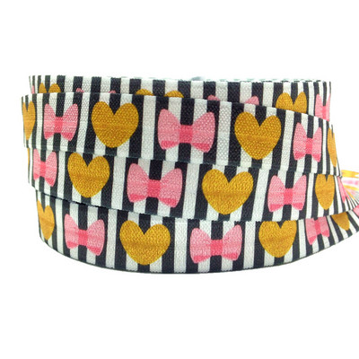 Valentīndiena, 10 jardi, 16 mm mīlestības sirds, apdrukāta, salokāma pāri elastīgai DIY galvas valkāšanai FOE lente meitenēm rokassprādzes šūšanas aksesuārs