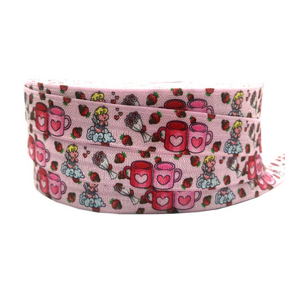 Valentīndiena, 10 jardi, 16 mm mīlestības sirds, apdrukāta, salokāma pāri elastīgai DIY galvas valkāšanai FOE lente meitenēm rokassprādzes šūšanas aksesuārs