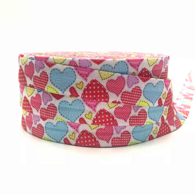 Valentīndiena, 10 jardi, 16 mm mīlestības sirds, apdrukāta, salokāma pāri elastīgai DIY galvas valkāšanai FOE lente meitenēm rokassprādzes šūšanas aksesuārs