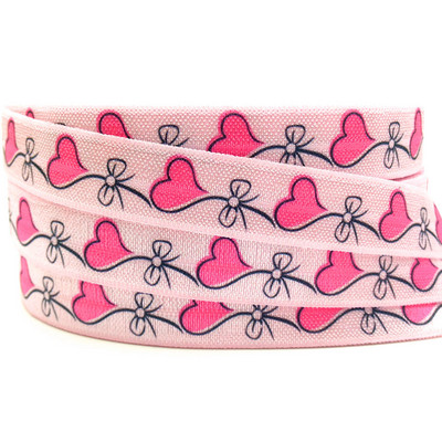 Valentīndiena, 10 jardi, 16 mm mīlestības sirds, apdrukāta, salokāma pāri elastīgai DIY galvas valkāšanai FOE lente meitenēm rokassprādzes šūšanas aksesuārs