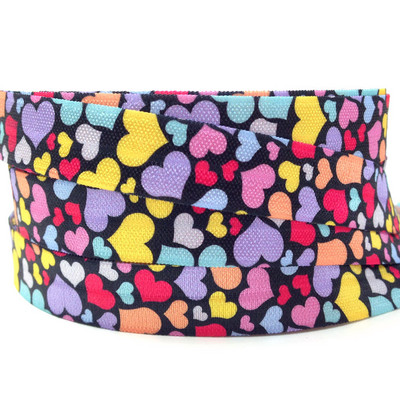 Valentīndiena, 10 jardi, 16 mm mīlestības sirds, apdrukāta, salokāma pāri elastīgai DIY galvas valkāšanai FOE lente meitenēm rokassprādzes šūšanas aksesuārs