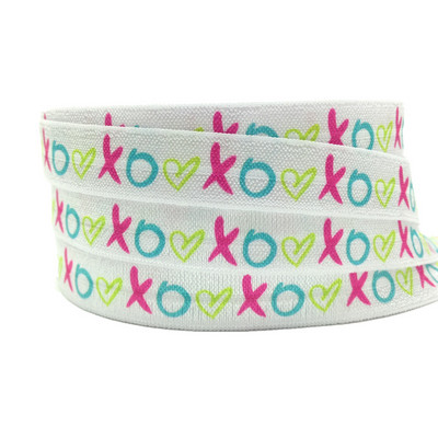 Valentīndiena, 10 jardi, 16 mm mīlestības sirds, apdrukāta, salokāma pāri elastīgai DIY galvas valkāšanai FOE lente meitenēm rokassprādzes šūšanas aksesuārs