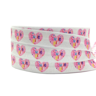 Valentīndiena, 10 jardi, 16 mm mīlestības sirds, apdrukāta, salokāma pāri elastīgai DIY galvas valkāšanai FOE lente meitenēm rokassprādzes šūšanas aksesuārs
