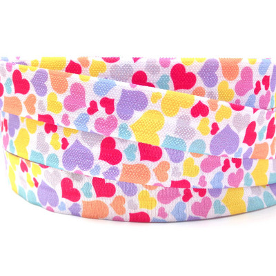 Valentīndiena, 10 jardi, 16 mm mīlestības sirds, apdrukāta, salokāma pāri elastīgai DIY galvas valkāšanai FOE lente meitenēm rokassprādzes šūšanas aksesuārs