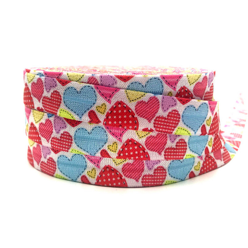 Valentīndiena, 10 jardi, 16 mm mīlestības sirds, apdrukāta, salokāma pāri elastīgai DIY galvas valkāšanai FOE lente meitenēm rokassprādzes šūšanas aksesuārs