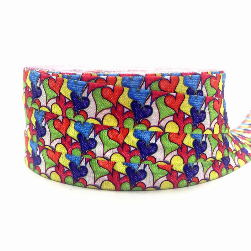 Valentīndiena, 10 jardi, 16 mm mīlestības sirds, apdrukāta, salokāma pāri elastīgai DIY galvas valkāšanai FOE lente meitenēm rokassprādzes šūšanas aksesuārs