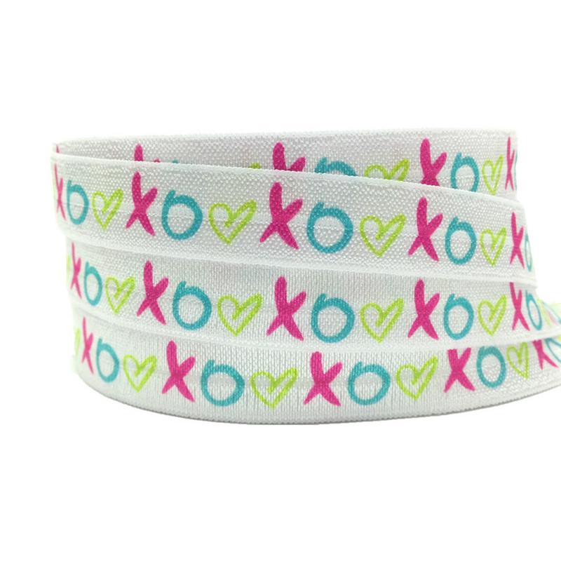 Valentīndiena, 10 jardi, 16 mm mīlestības sirds, apdrukāta, salokāma pāri elastīgai DIY galvas valkāšanai FOE lente meitenēm rokassprādzes šūšanas aksesuārs