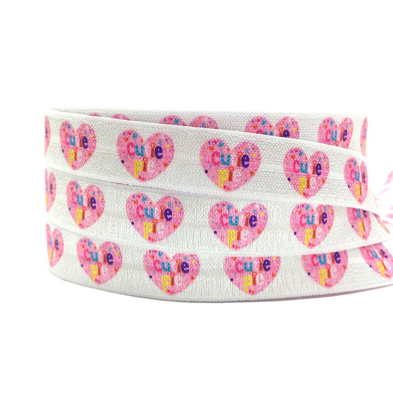 Valentīndiena, 10 jardi, 16 mm mīlestības sirds, apdrukāta, salokāma pāri elastīgai DIY galvas valkāšanai FOE lente meitenēm rokassprādzes šūšanas aksesuārs
