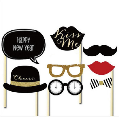 1 zacskó 2023 Boldog Új Évet Balloon Photo Booth kellékek Pezsgősüveg ajak pálcikán Újévi buli dekoráció fotó kellékek