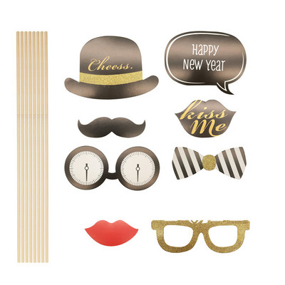 1 zacskó 2023 Boldog Új Évet Balloon Photo Booth kellékek Pezsgősüveg ajak pálcikán Újévi buli dekoráció fotó kellékek