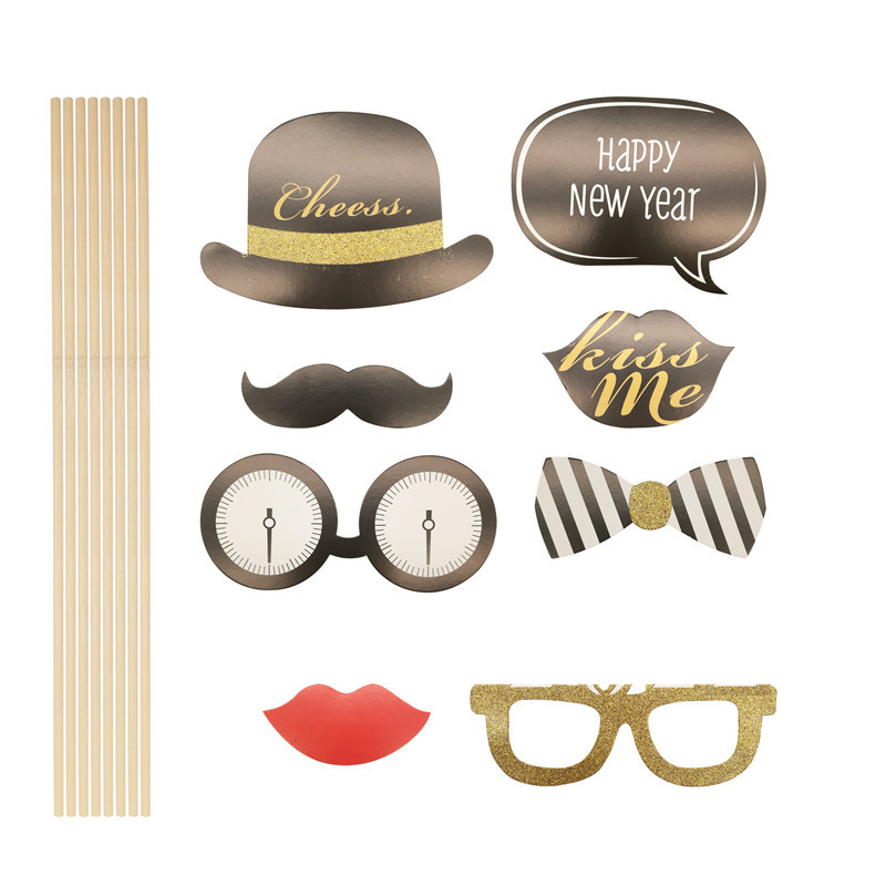 1 zacskó 2023 Boldog Új Évet Balloon Photo Booth kellékek Pezsgősüveg ajak pálcikán Újévi buli dekoráció fotó kellékek