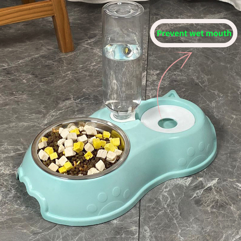 Suņu bļoda kaķu padeves bļoda ar suņa ūdens pudeli automātiska dzeramā mājdzīvnieka bļoda kaķu barības bļoda mājdzīvnieku nerūsējošā tērauda dubultā bļoda