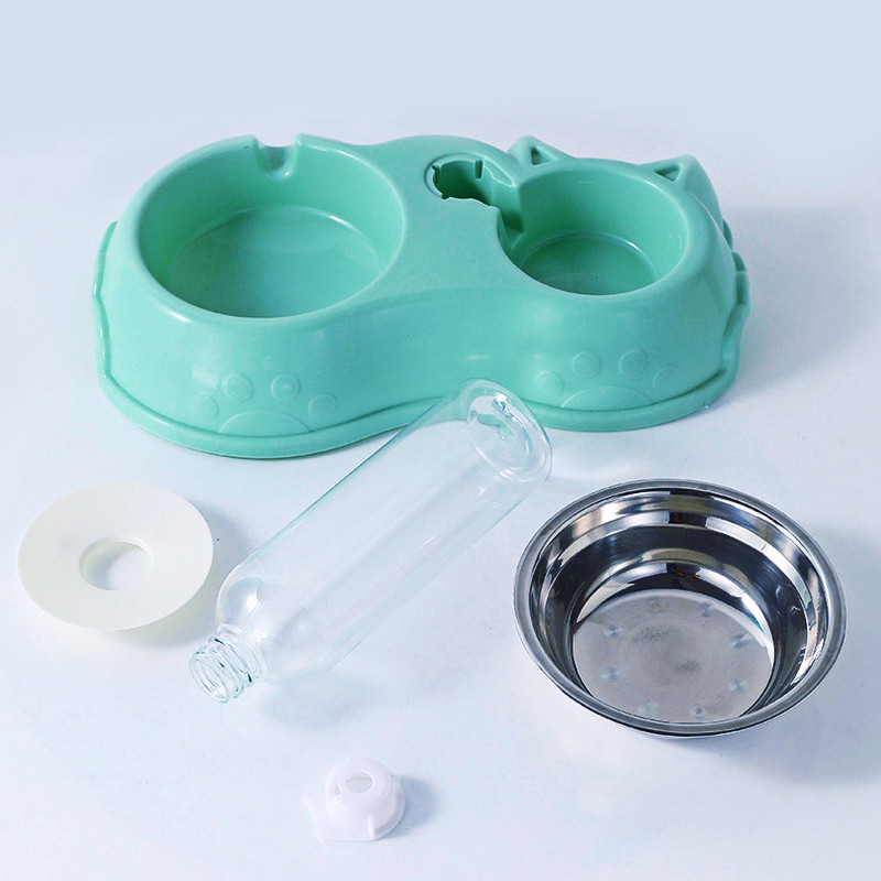 Suņu bļoda kaķu padeves bļoda ar suņa ūdens pudeli automātiska dzeramā mājdzīvnieka bļoda kaķu barības bļoda mājdzīvnieku nerūsējošā tērauda dubultā bļoda