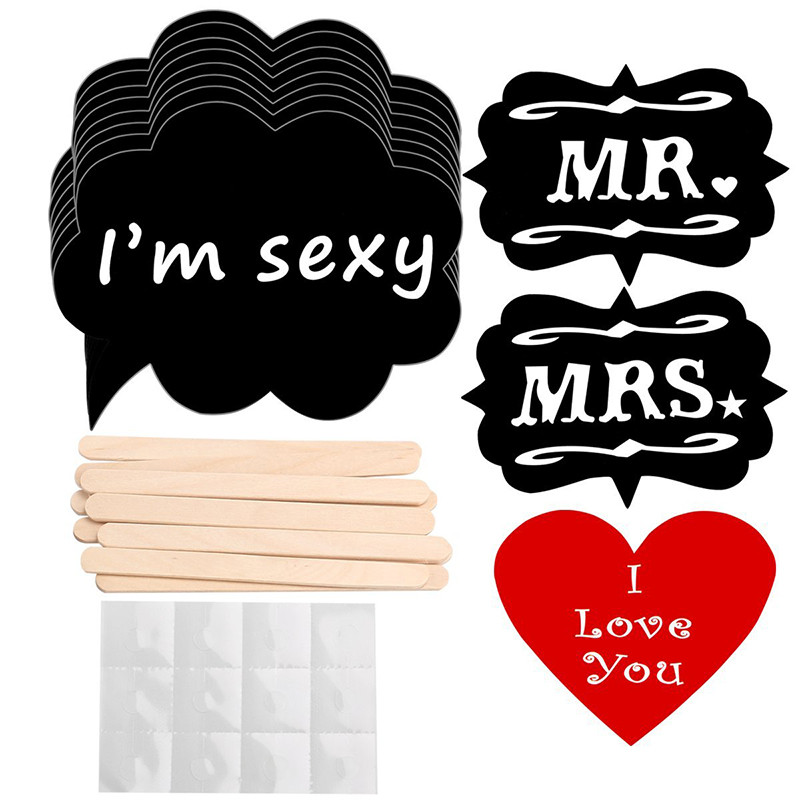 11 gab. DIY melnas kartes tāfeles kociņi kāzu foto kabīnes rekvizīti Red love DIY fotogrāfija Photobooth kāzu ballītes dekorēšana