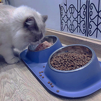 Διπλό μπολ για σκύλους γάτας από ανοξείδωτο ατσάλι Δοχείο τροφής για γάτες Αντιολισθητική βάση Τροφοδότης νερού κατοικίδιων ζώων Safeguard Λαιμός Puppy Cats Bowls Τροφοδότης γατών