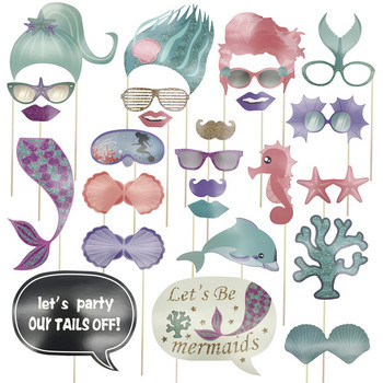 Chicinlife 10Pcs Mermaid Photo Booth Props Girl Birthday Party Baby Shower Wedding Mermaid Photobooth Props Decor Supplies