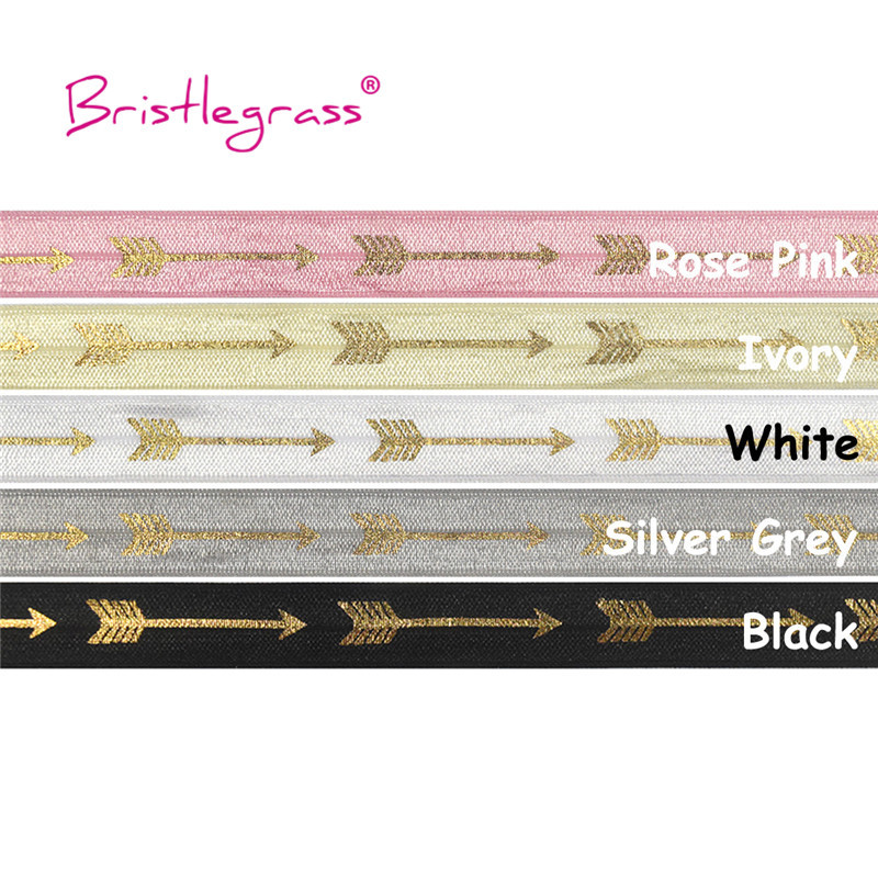 BISTLEGRASS 5 jardi 5/8 collu 15 mm zelta bultiņas folijas apdruka, salokāma pāri elastīgai FOE spandeksa satīna joslai galvas saite Tutu kleita, ko dari, šūšanas apdare