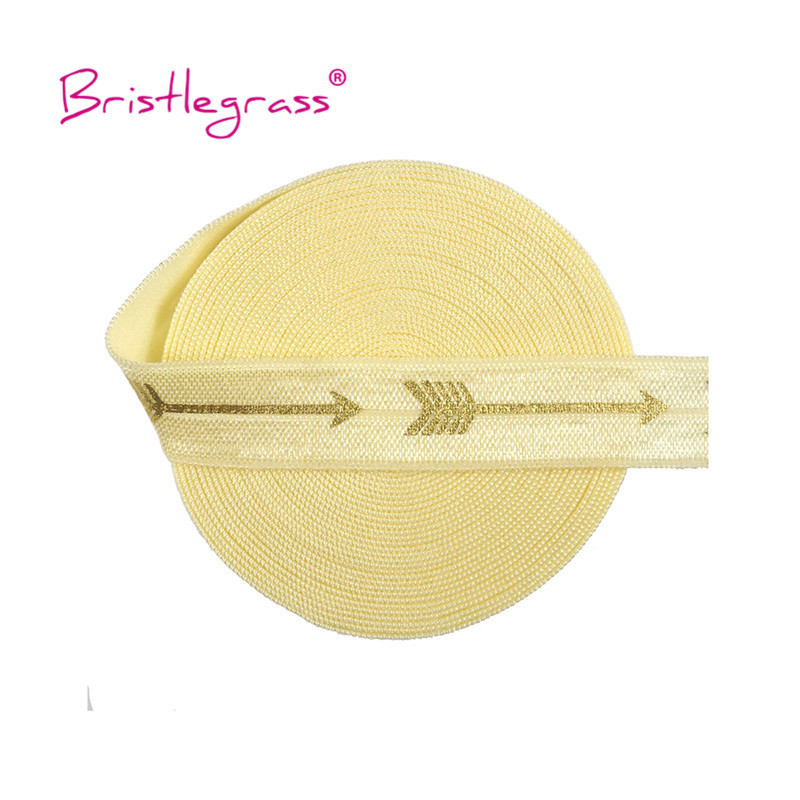 BISTLEGRASS 5 jardi 5/8 collu 15 mm zelta bultiņas folijas apdruka, salokāma pāri elastīgai FOE spandeksa satīna joslai galvas saite Tutu kleita, ko dari, šūšanas apdare