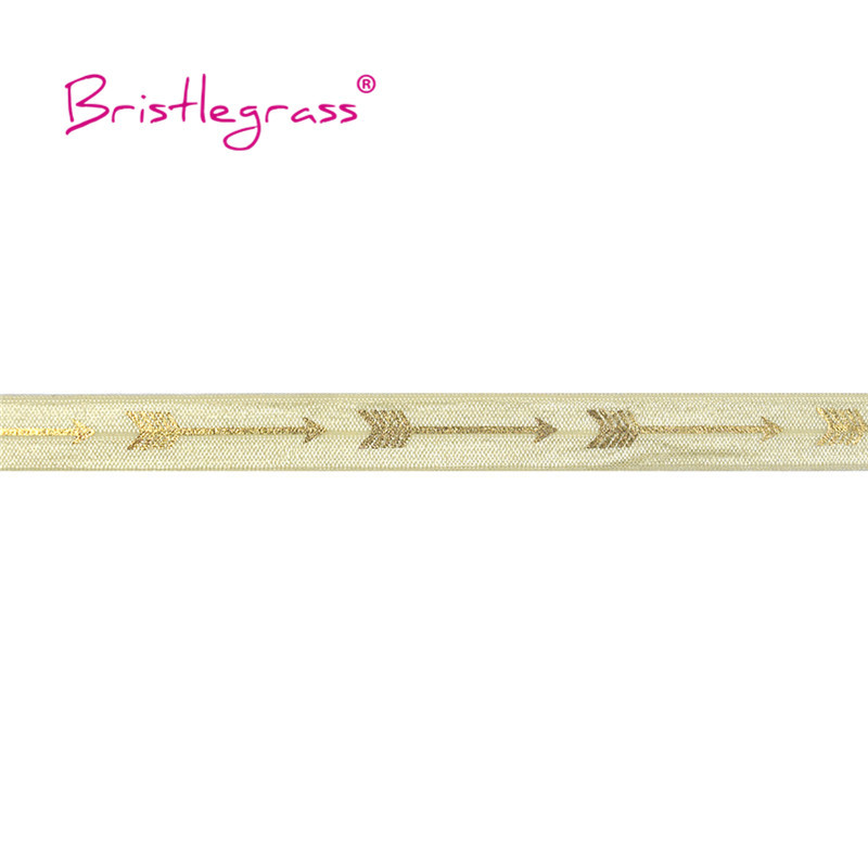 BISTLEGRASS 5 jardi 5/8 collu 15 mm zelta bultiņas folijas apdruka, salokāma pāri elastīgai FOE spandeksa satīna joslai galvas saite Tutu kleita, ko dari, šūšanas apdare