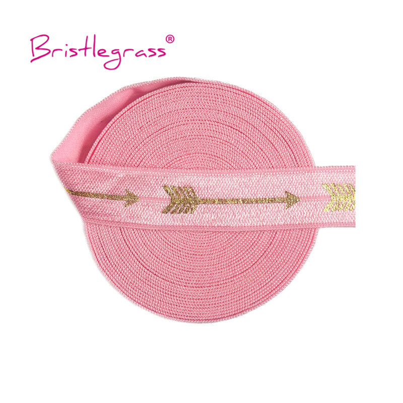 BISTLEGRASS 5 jardi 5/8 collu 15 mm zelta bultiņas folijas apdruka, salokāma pāri elastīgai FOE spandeksa satīna joslai galvas saite Tutu kleita, ko dari, šūšanas apdare