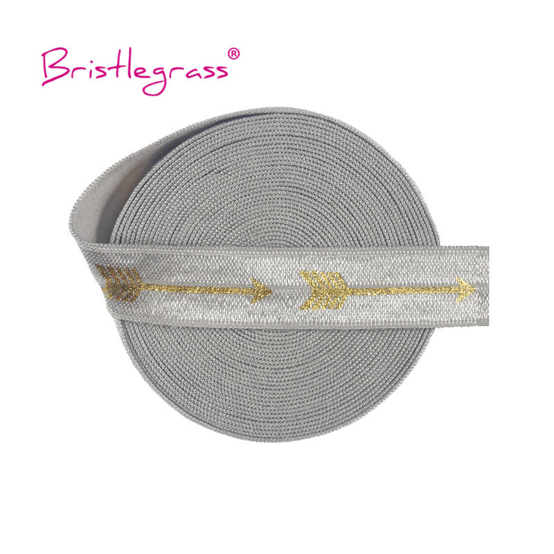 BISTLEGRASS 5 jardi 5/8 collu 15 mm zelta bultiņas folijas apdruka, salokāma pāri elastīgai FOE spandeksa satīna joslai galvas saite Tutu kleita, ko dari, šūšanas apdare