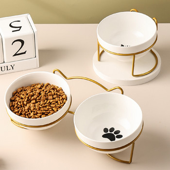 Poursweet Pet Cat Bowl Ceramic 500ML Water Feeder Хранене за храна Диспенсър за съдове с повдигната стойка Коте Кученце Метална повдигната купа
