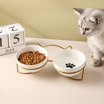Poursweet Pet Cat Bowl Ceramic 500ML Water Feeder Хранене за храна Диспенсър за съдове с повдигната стойка Коте Кученце Метална повдигната купа