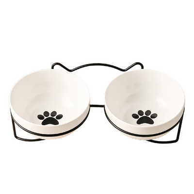 Poursweet Pet Cat Bowl kerámia 500 ml-es vízadagoló etetőedény-adagoló megemelt állvánnyal Kitten Puppy Fém tállal