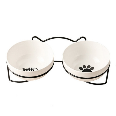 Poursweet Pet Cat Bowl kerámia 500 ml-es vízadagoló etetőedény-adagoló megemelt állvánnyal Kitten Puppy Fém tállal